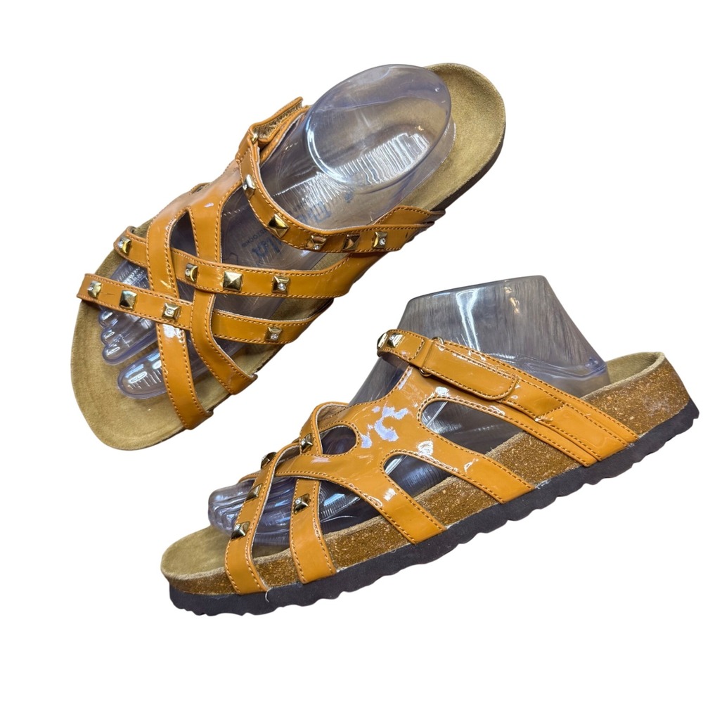 Betula Women's Strappy Studded Patent Sandals Tan Size 11